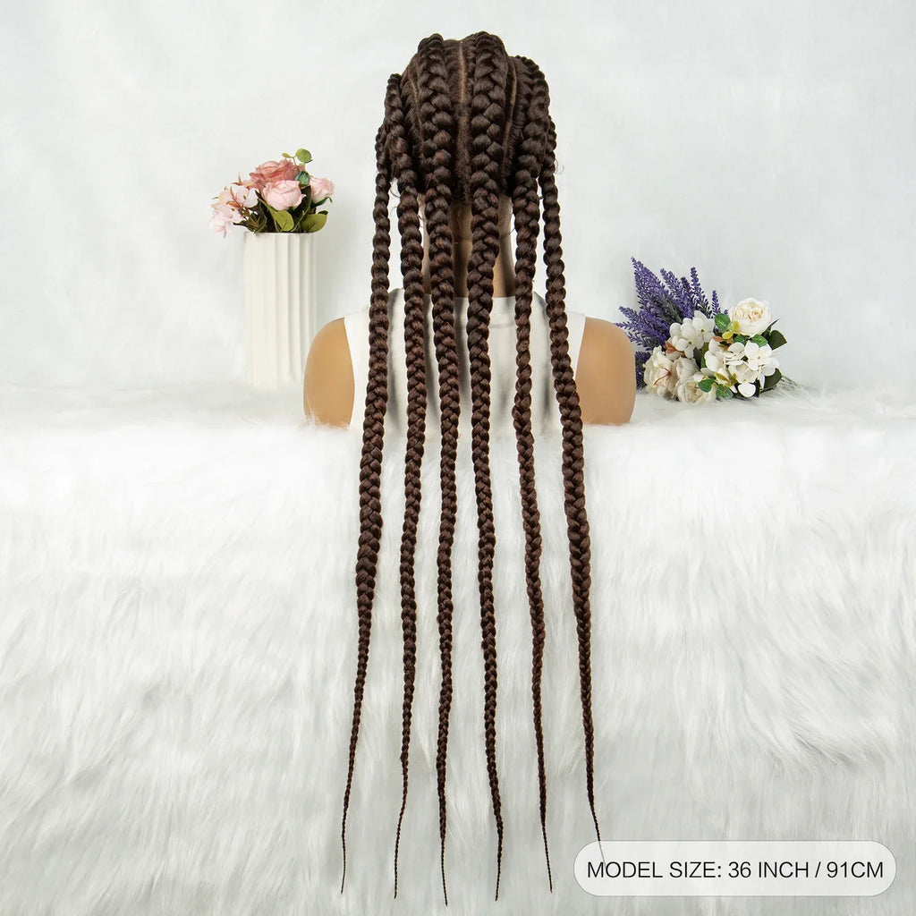 36" Blonde Knotless Box & Cornrow Braids Wig | Lace Front