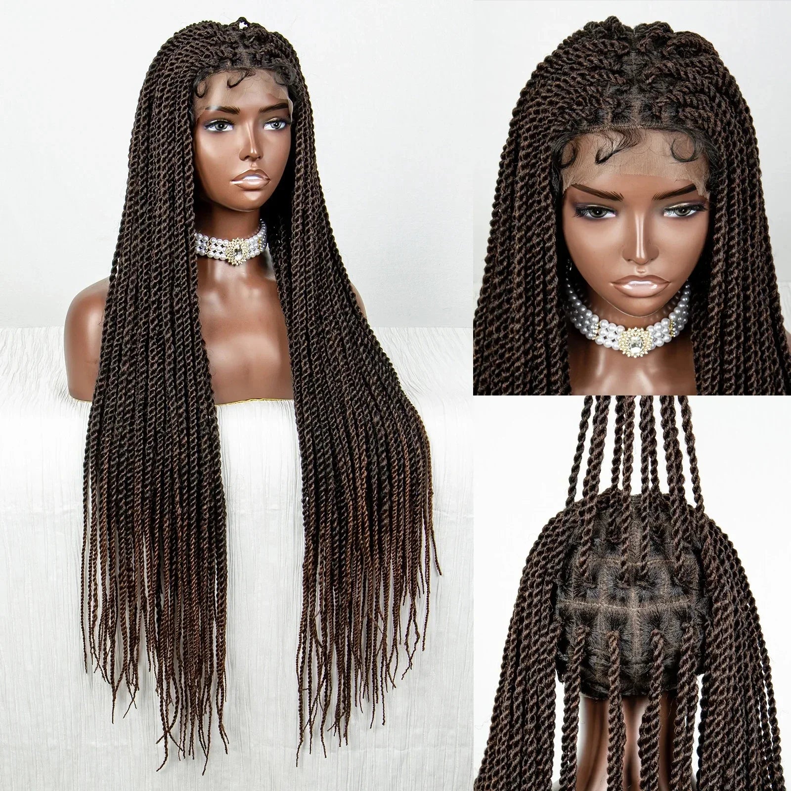 40" Long Straight Braided Wig | Full Lace | Baby Hair | Colored Braids