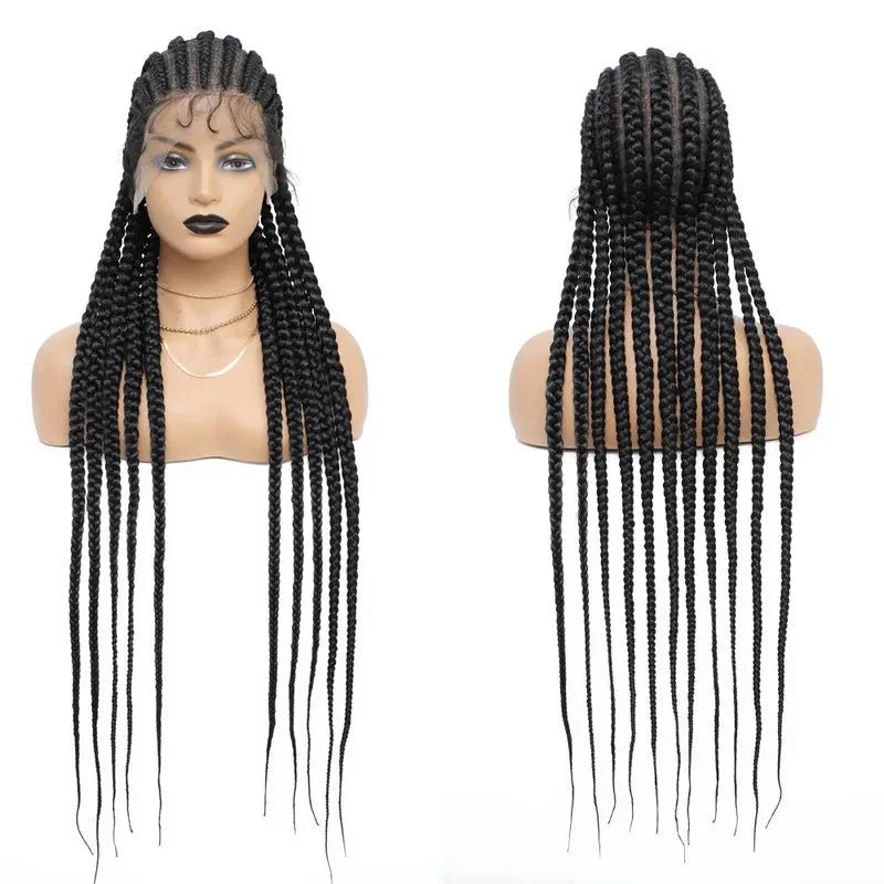 36" Ombre Honey Blonde Box Braids Wig | Full Lace | Cornrow Accents | Black to Blonde