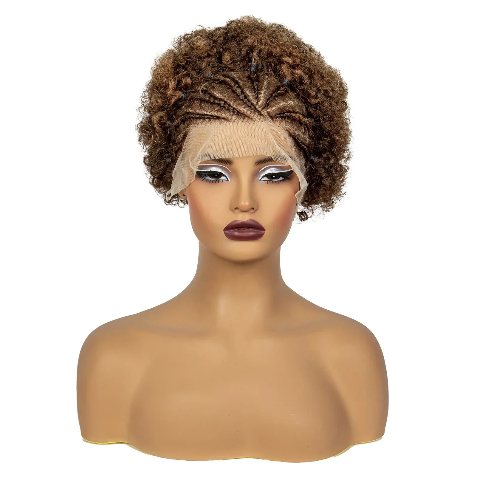 6" 1B/4 Afro Kinky Curly Cornrow Braids Bob Wig | 13x4 Lace Frontal