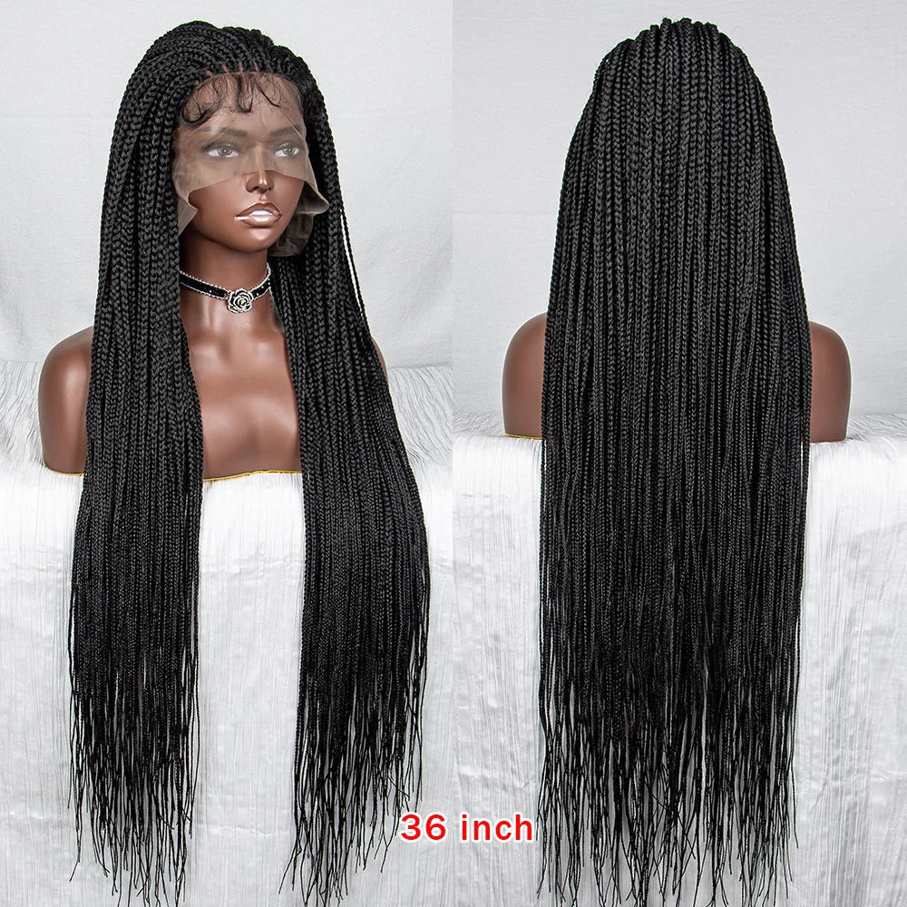 36" Handmade Knotless Box Braids Lace Frontal Wig | 13x6 Lace | Baby Hair | Synthetic Braids