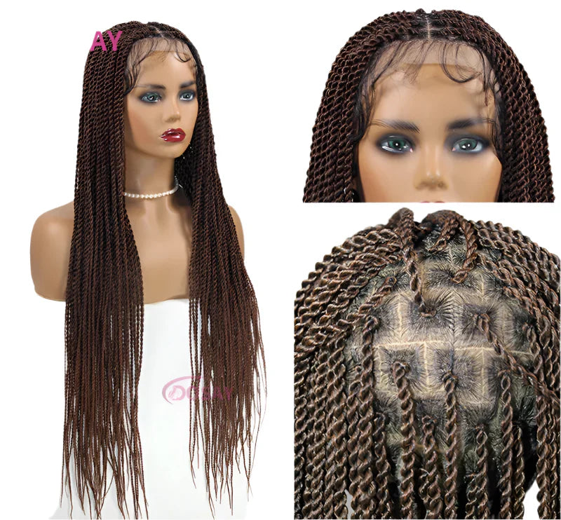 36" Senegalese Twist & Knotless Box Braids Full Lace Braided Wig - #27 Blonde, Cornrow Accents