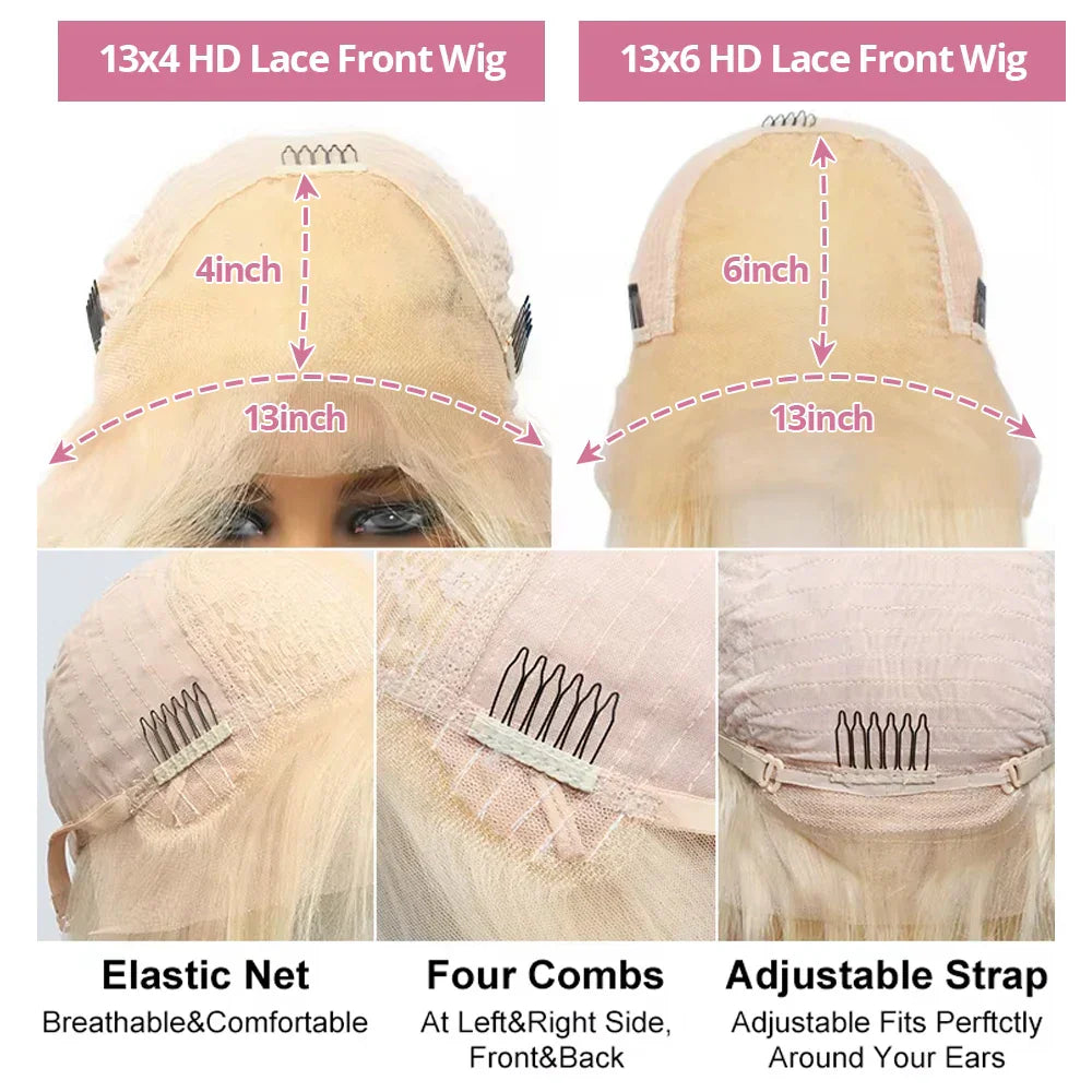 613 Honey Blonde Straight 13x6 HD Lace Frontal Human Hair Wig | Transparent Brazilian Remy 13x4 Lace Frontal for Women