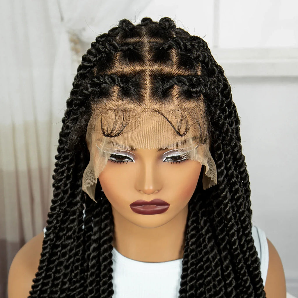34" Twisted Knotless Box Braids Wig | Full Lace | Baby Hair | Synthetic Braids | Black Women