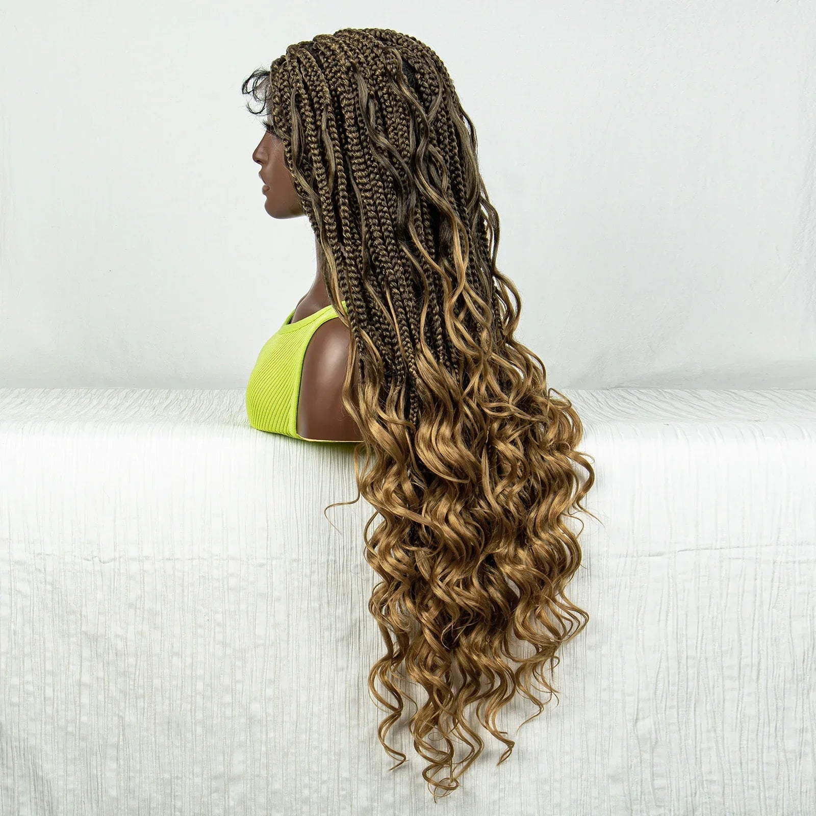 34" Ombre Curly Braids Wig | 1B/27 | Deep Wave | Full Lace | Baby Hair