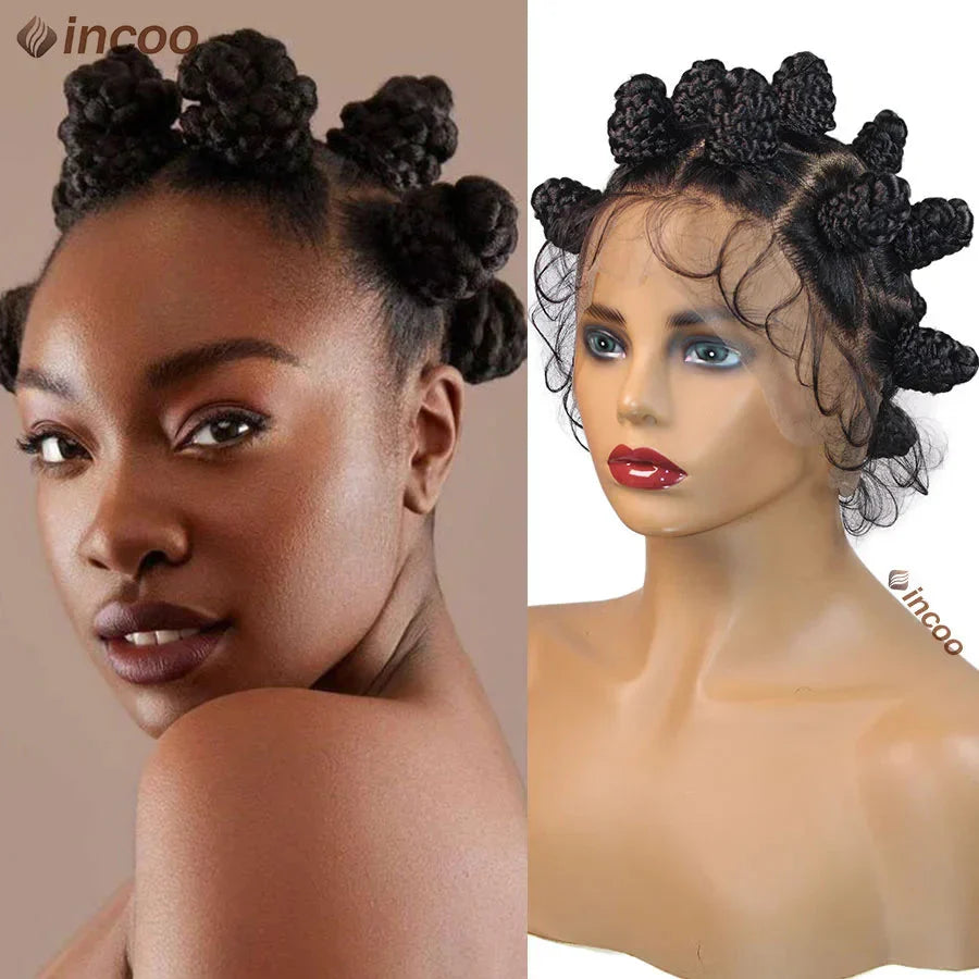 Bantu Knot Cornrow Braided Wig | Knotless Box Braids | Full Lace | Handmade Twists | Summer Style