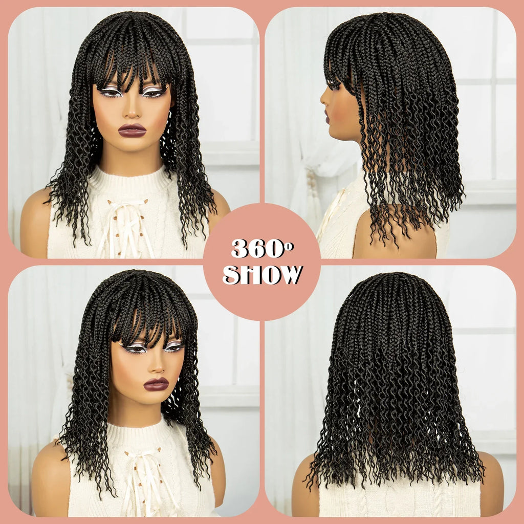 14" Curly Knotless Box Braids Wig | 1B-30 Ombre | Machine Made Synthetic Braids | Black Women