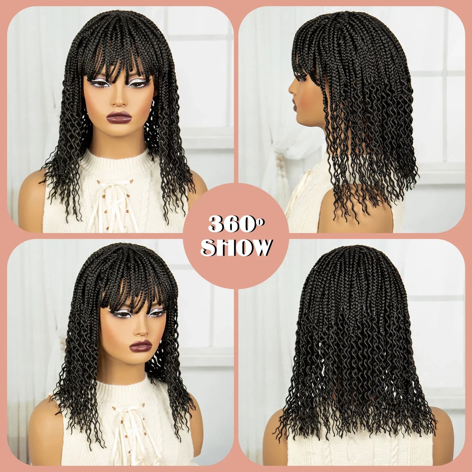 14" Curly Knotless Box Braids Wig | 1B-30 Ombre | Machine Made Synthetic Braids | Black Women