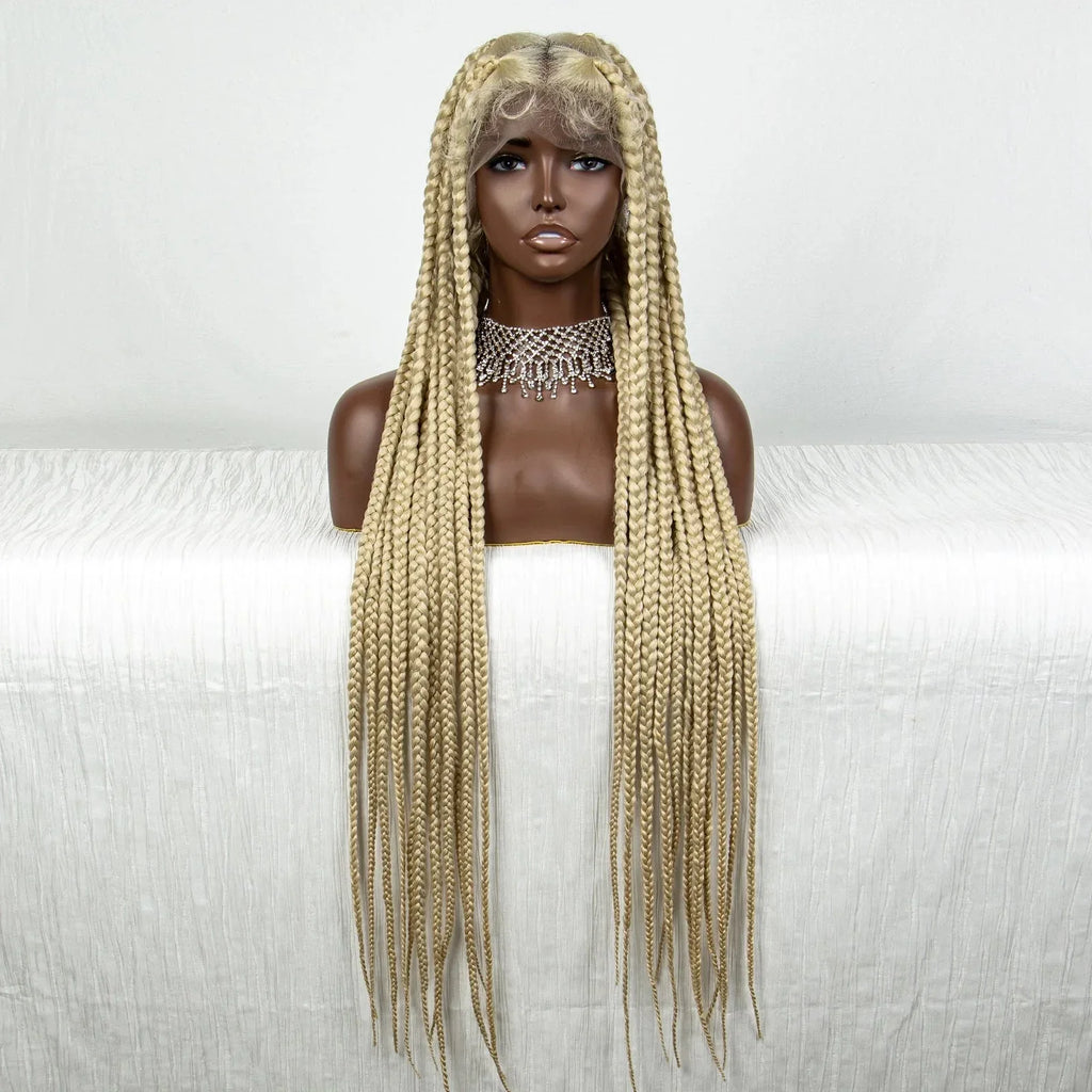 36" Purple Knotless Box Braids Wig | Transparent Full Lace | Baby Hair | Synthetic