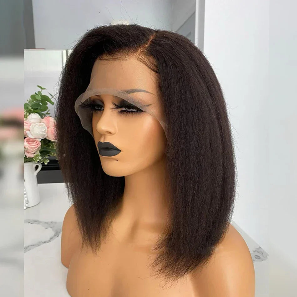 13x4 Glueless Kinky Straight Bob Wig | Ready-to-Wear | Brazilian Remy Hair | HD Transparent Lace
