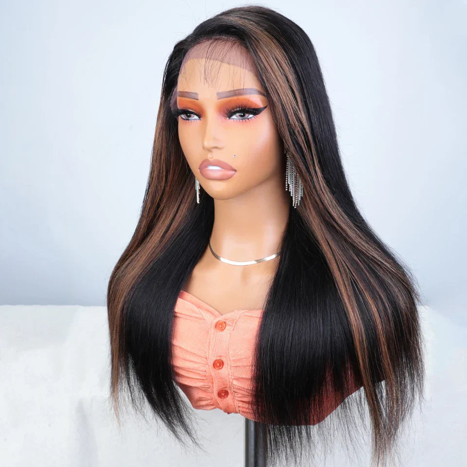 22"-24" Highlight PP27 Straight Lace Front Human Hair Wig | 13x6x1 Side Part Brazilian Remy Frontal Wig for Women