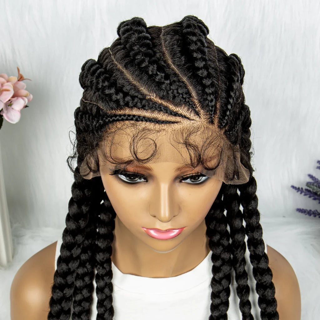 36" Blonde Knotless Box & Cornrow Braids Wig | Lace Front