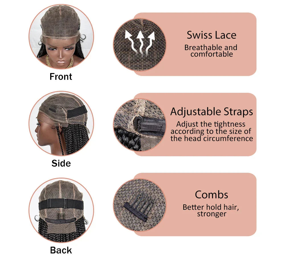 36" Curly End Box Braided Full Lace Wig | Straight Cornrows | Kanekalon Synthetic Braids