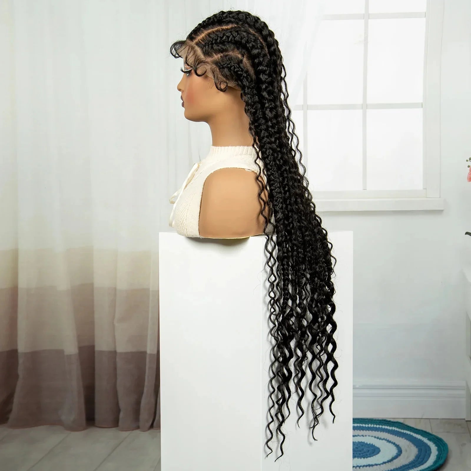 34" Twisted Cornrow Full Lace Braided Wig | Baby Hair | Synthetic Lace Front Braids | Black Women