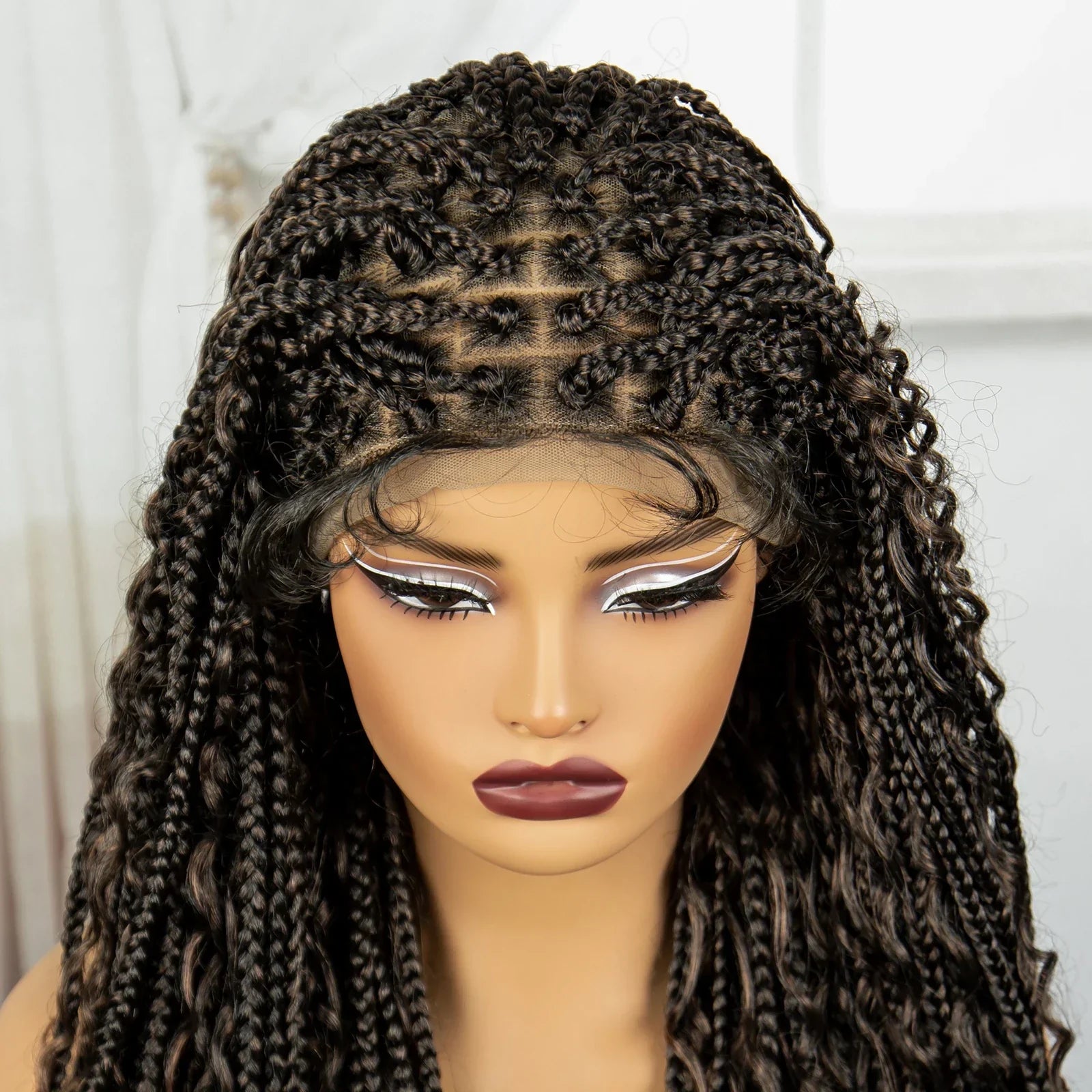 36" Knotless Box Braids Wig | Bohemian Style | Curly Ends | Lace Front | With Baby Hair | For Black Women