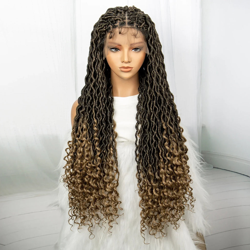 32 Inch Goddess Locs Lace Front Wig | Curly Ends | Faux Locs | Synthetic Hair | With Baby Hair