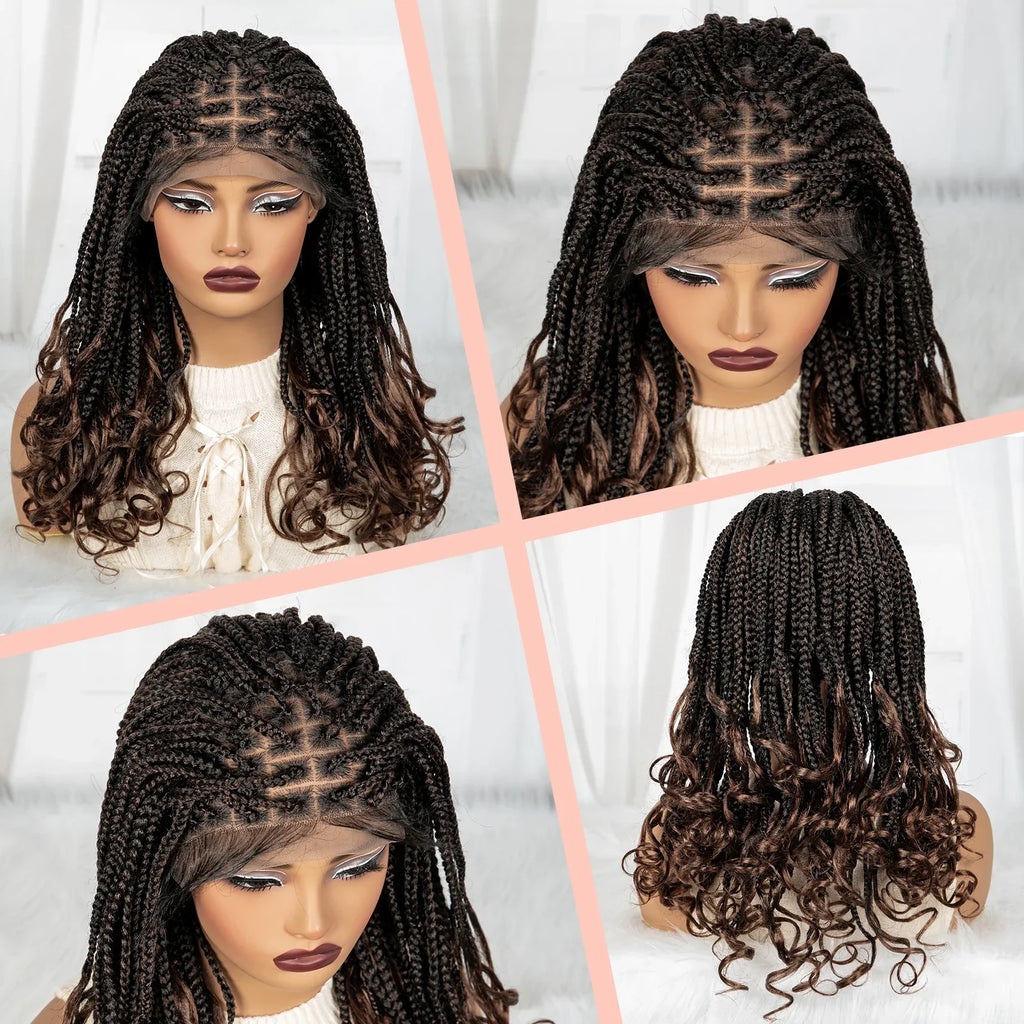 9x6 Lace Front Knotless Braids Wig with Curly Ends | Blended Box Braids