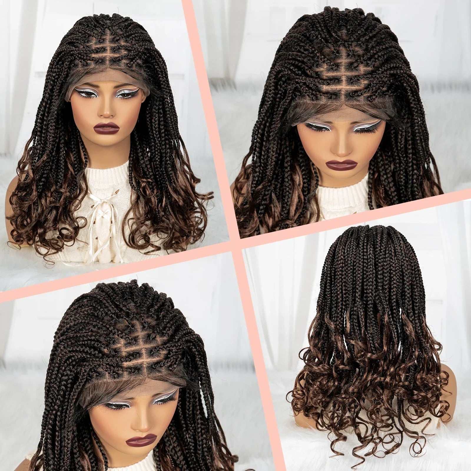 9x6 Lace Front Knotless Braids Wig with Curly Ends | Blended Box Braids