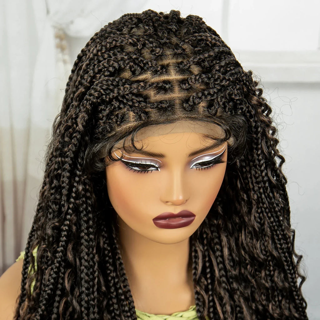 36" Knotless Box Braids Wig | Bohemian Style | Curly Ends | Lace Front | With Baby Hair | For Black Women