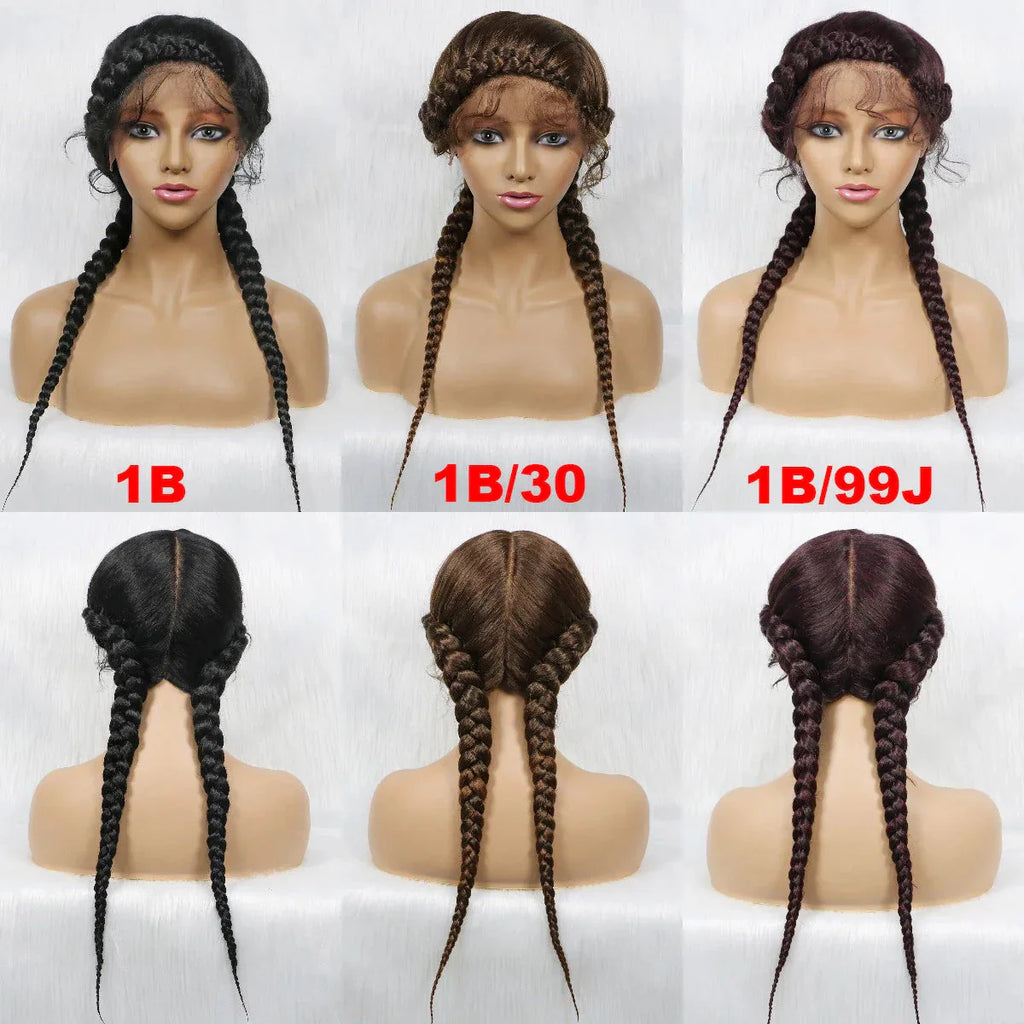 24" Dutch Cornrow Box Braid Wig | Lace Front Synthetic Wig with Baby Hair | Afro Wig for Black Women | High-Temp Fiber