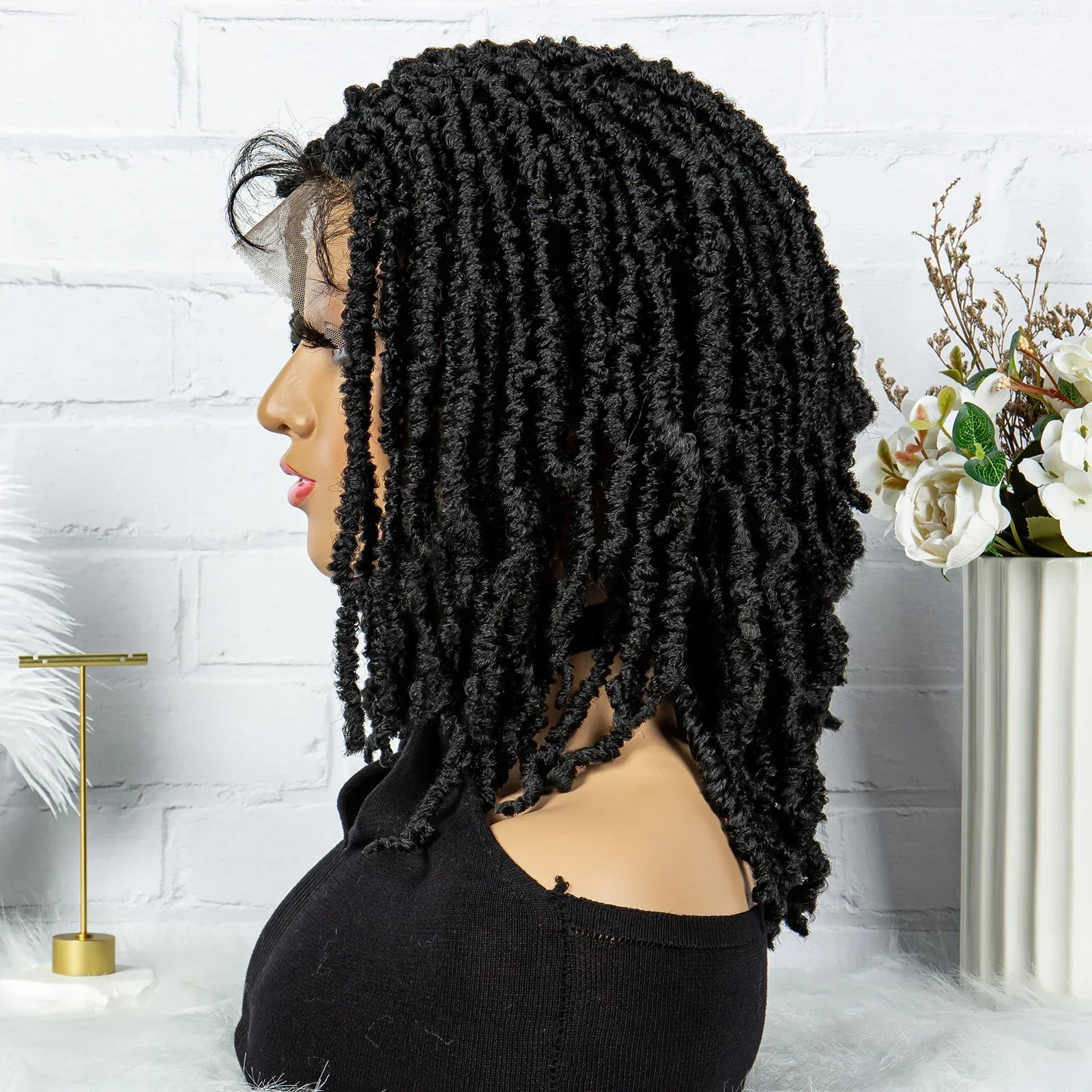 14" Knotless Butterfly Locs Lace Front Wig | Synthetic Dreadlock Braids | Black Women