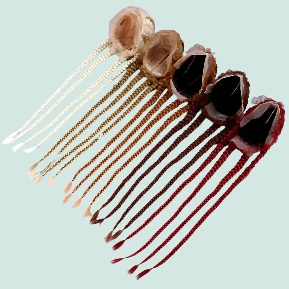 99J Burgundy Box Braids Wig | 360 Lace Braided Wig | 4 Braids | Synthetic Hair