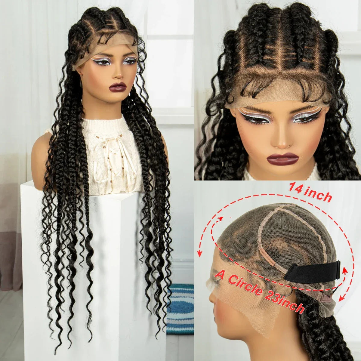 34" Cornrow Braids Wig with Curly Ends | Full Lace Frontal