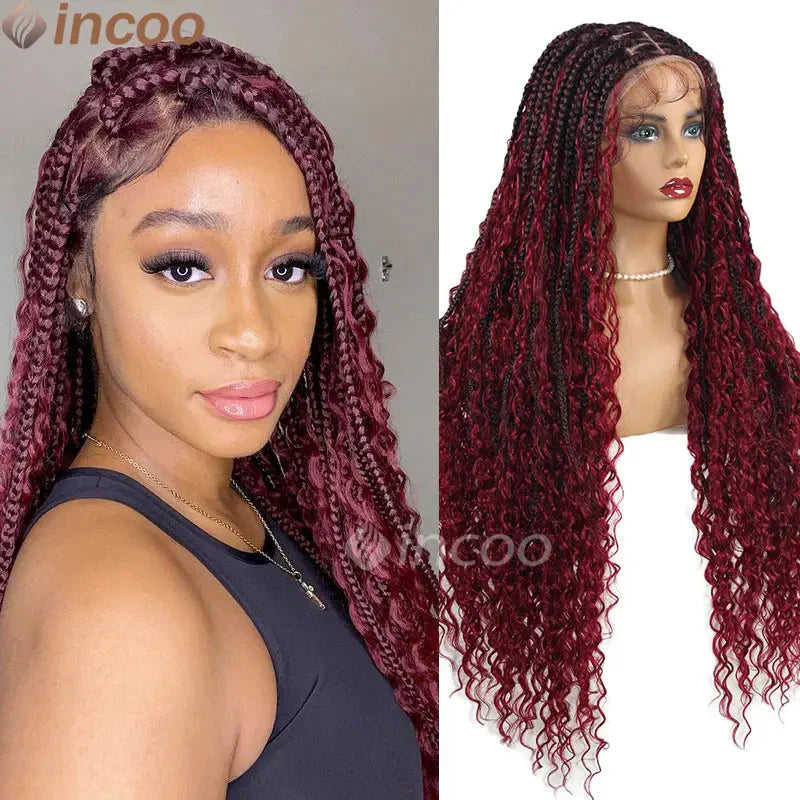 613 Blonde & Burgundy Butterfly Braids Wig | 36" Full Lace | Goddess Locs & Box Braids