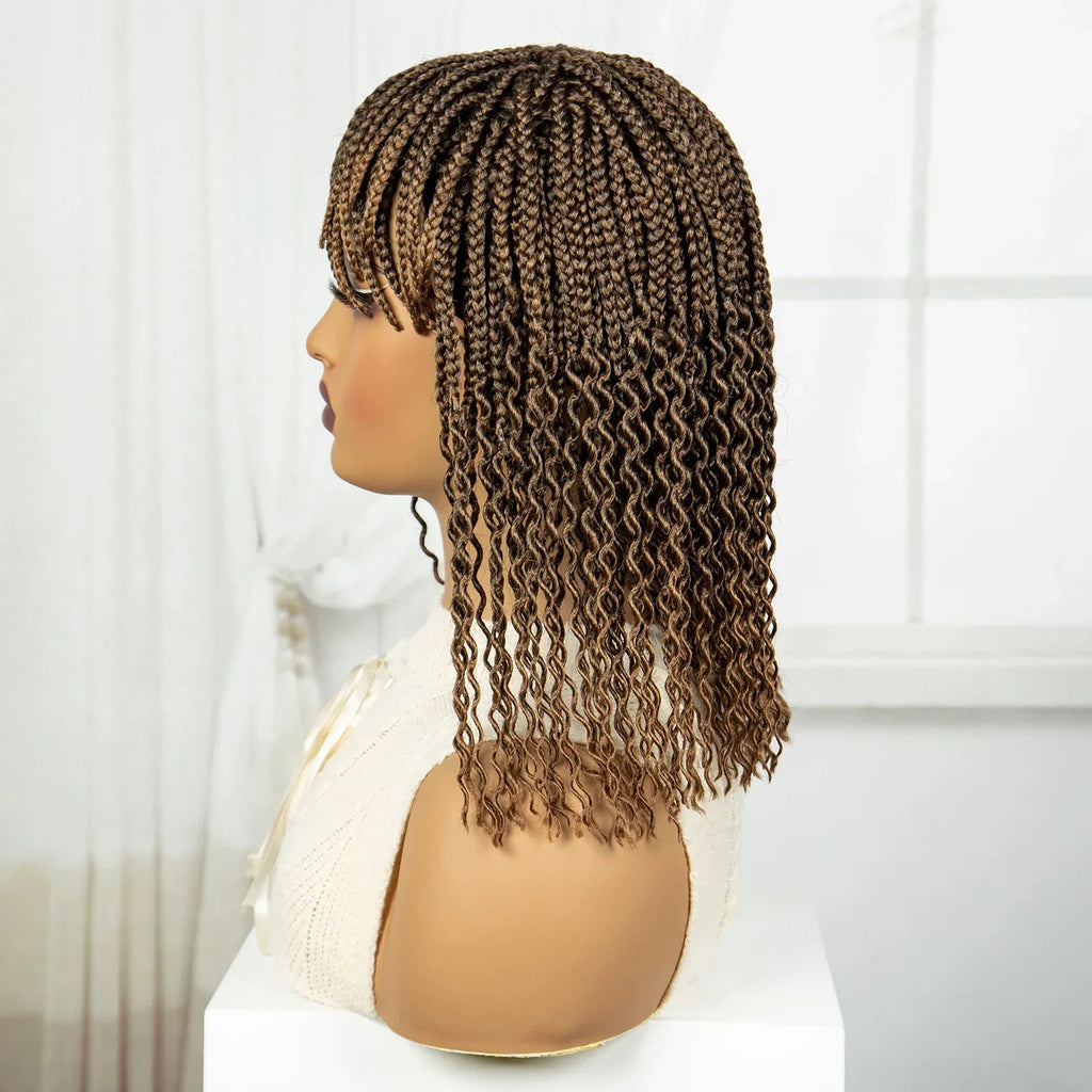 14" Curly Knotless Box Braids Wig | 1B-30 Ombre | Machine Made Synthetic Braids | Black Women