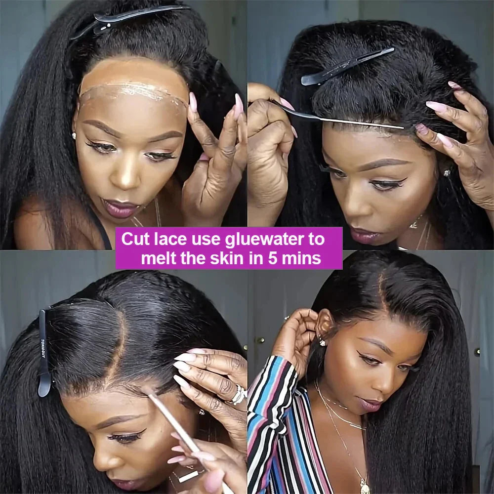 40 Inch Full 360 HD Lace Frontal Kinky Yaki Straight Human Hair Wig | 300% Density Transparent Lace Front Wig for Women