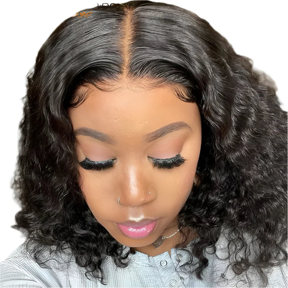 180% Density Deep Wave Bob Wig | Transparent Lace Front Human Hair