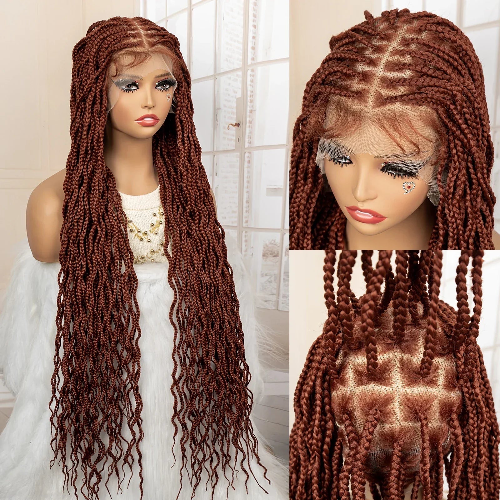 36" HD Full Lace Box Braided Wig | Ginger Color #350 | Lace Frontal Braids | Baby Hair | Synthetic Hair Wig