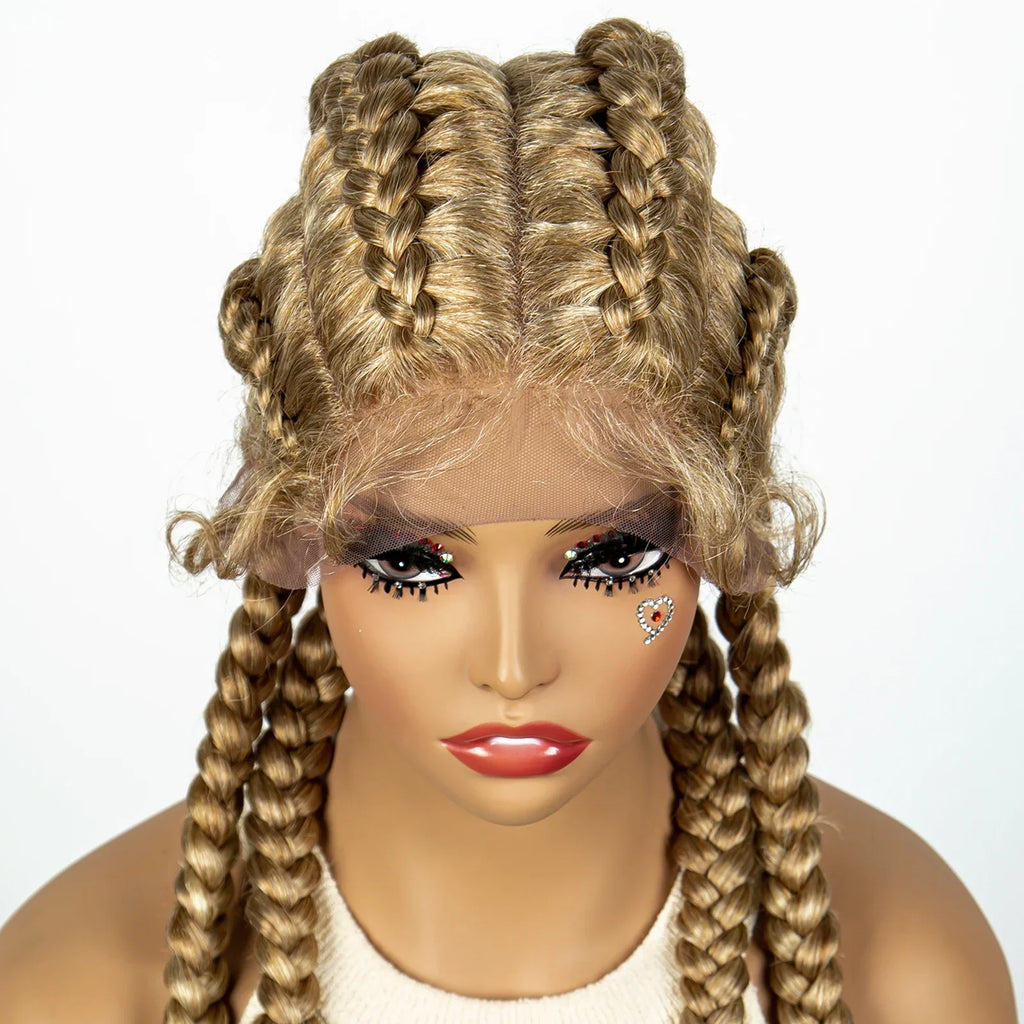 36" 27/613 Blonde Cornrow Braided Wig | Lace Frontal Box Braids | Synthetic Wig with Baby Hair for Black Women