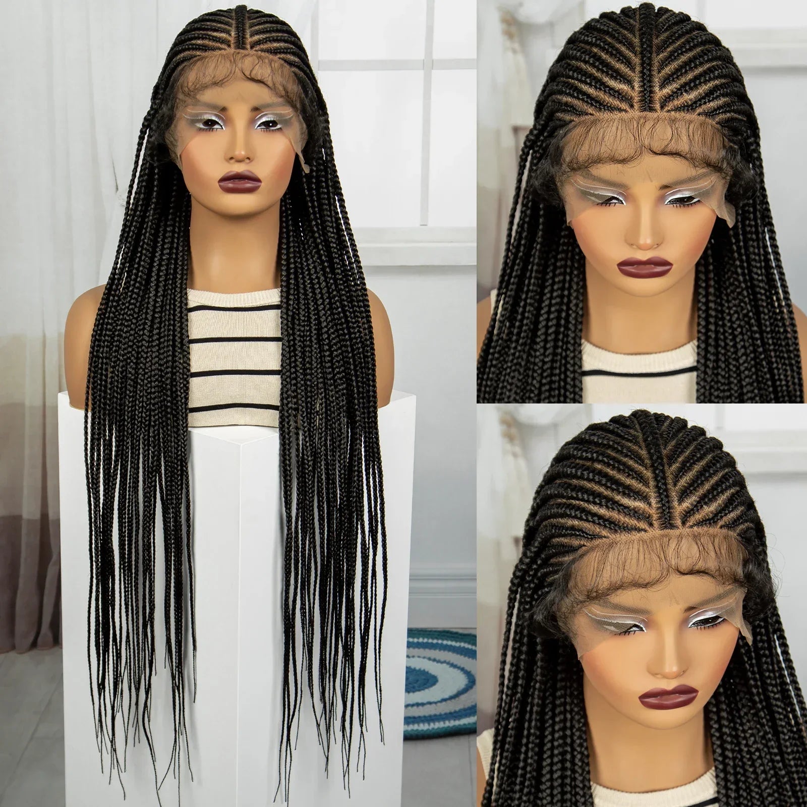 36" Knotless Cornrow Braids Wig | Transparent Full Lace | Baby Hair