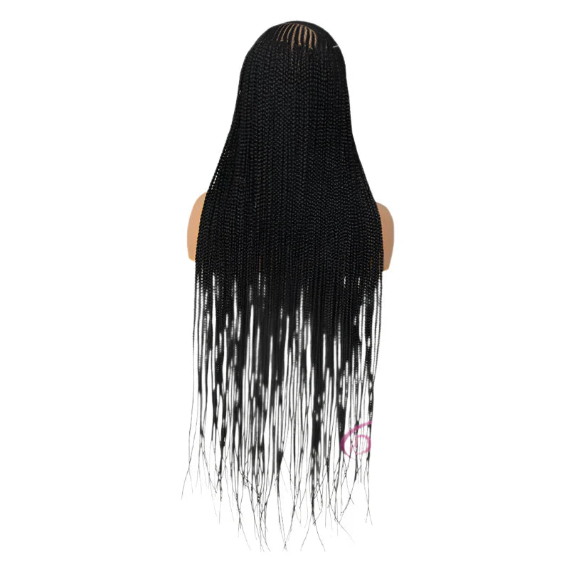 36" Full Lace Box Braids Wig - Double Braided - Synthetic - with Baby Hair - Medium Brown Lace