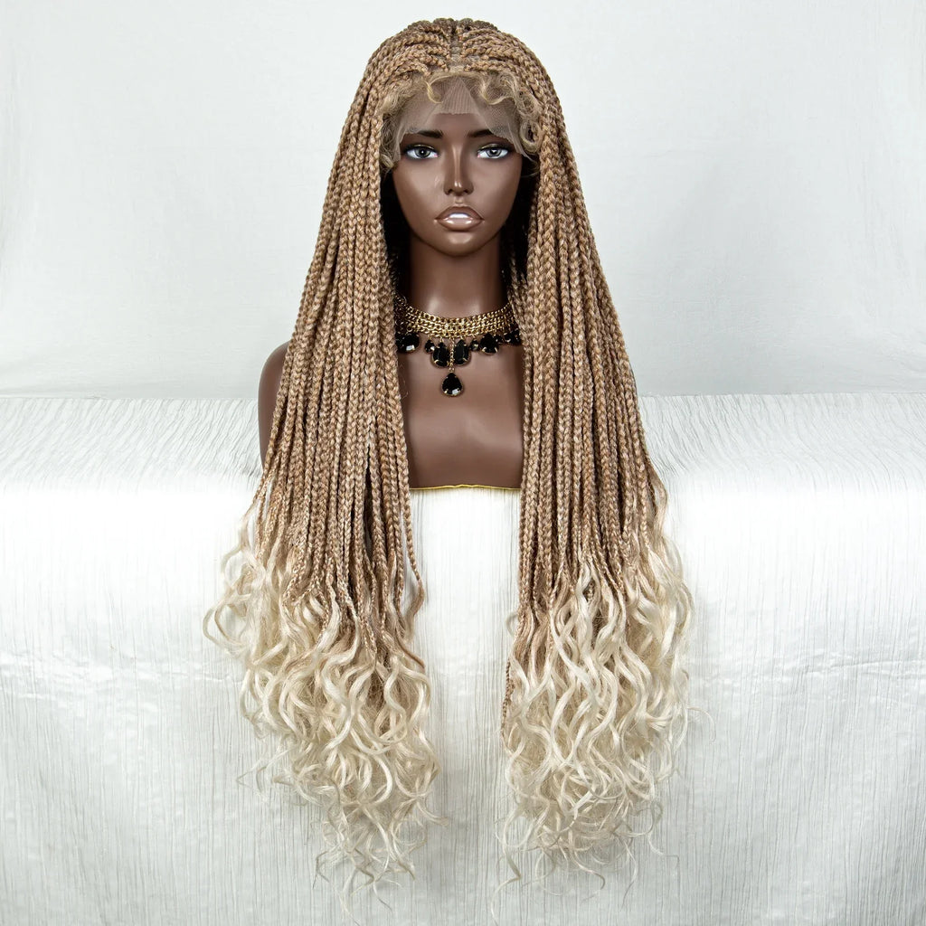 36" 613 Blonde Braided Wig | Lace Front | Baby Hair | Colored Braids