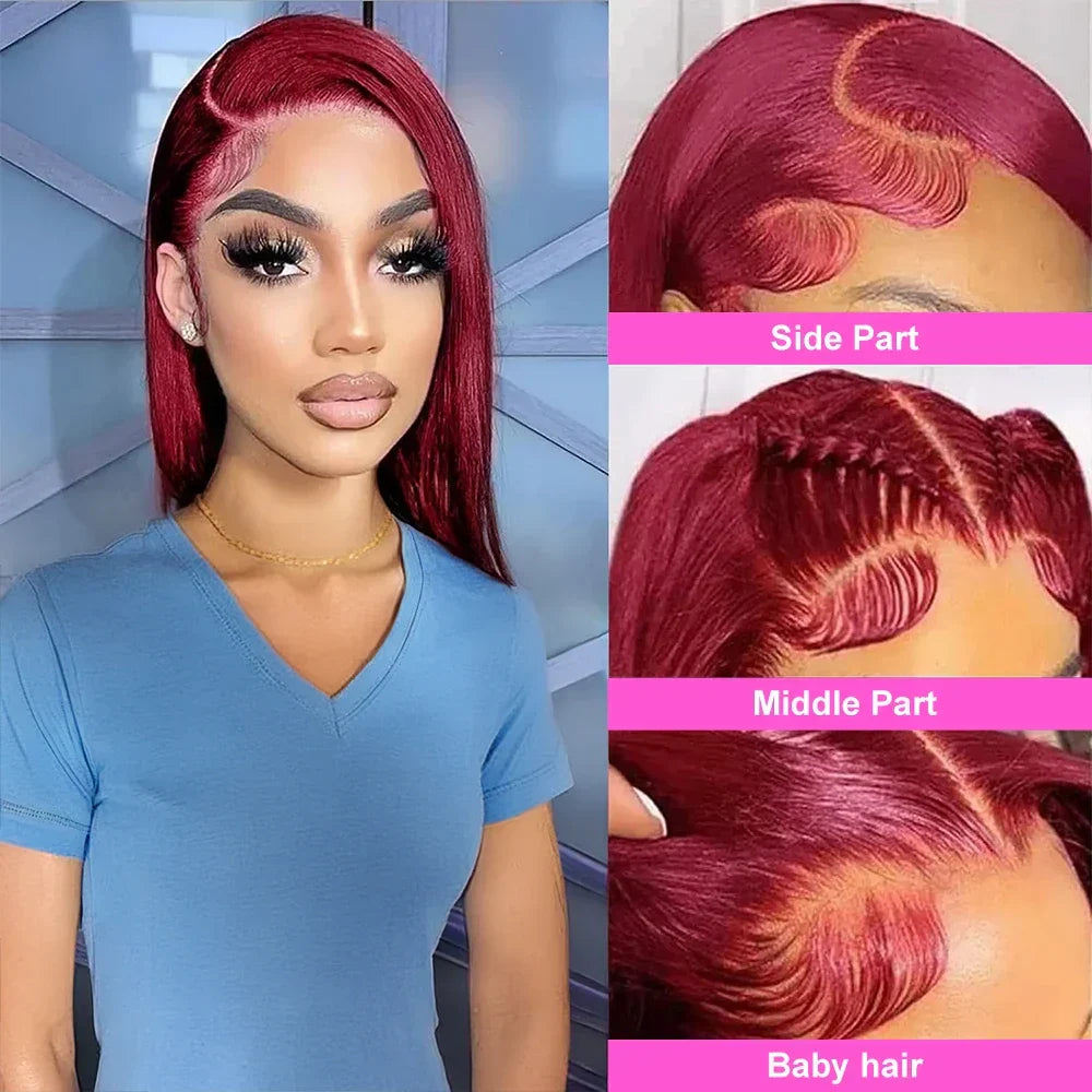 99J Burgundy Bob Wig | Glueless 7x5 Lace Front Wig | Pre-Plucked Brazilian Remy Hair