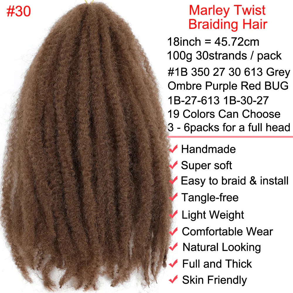 18" Marley Twist Braiding Hair | Crochet Braids | Afro Twist Kinky Hair Extensions | Ombre Colors | 30 Strands/Pack