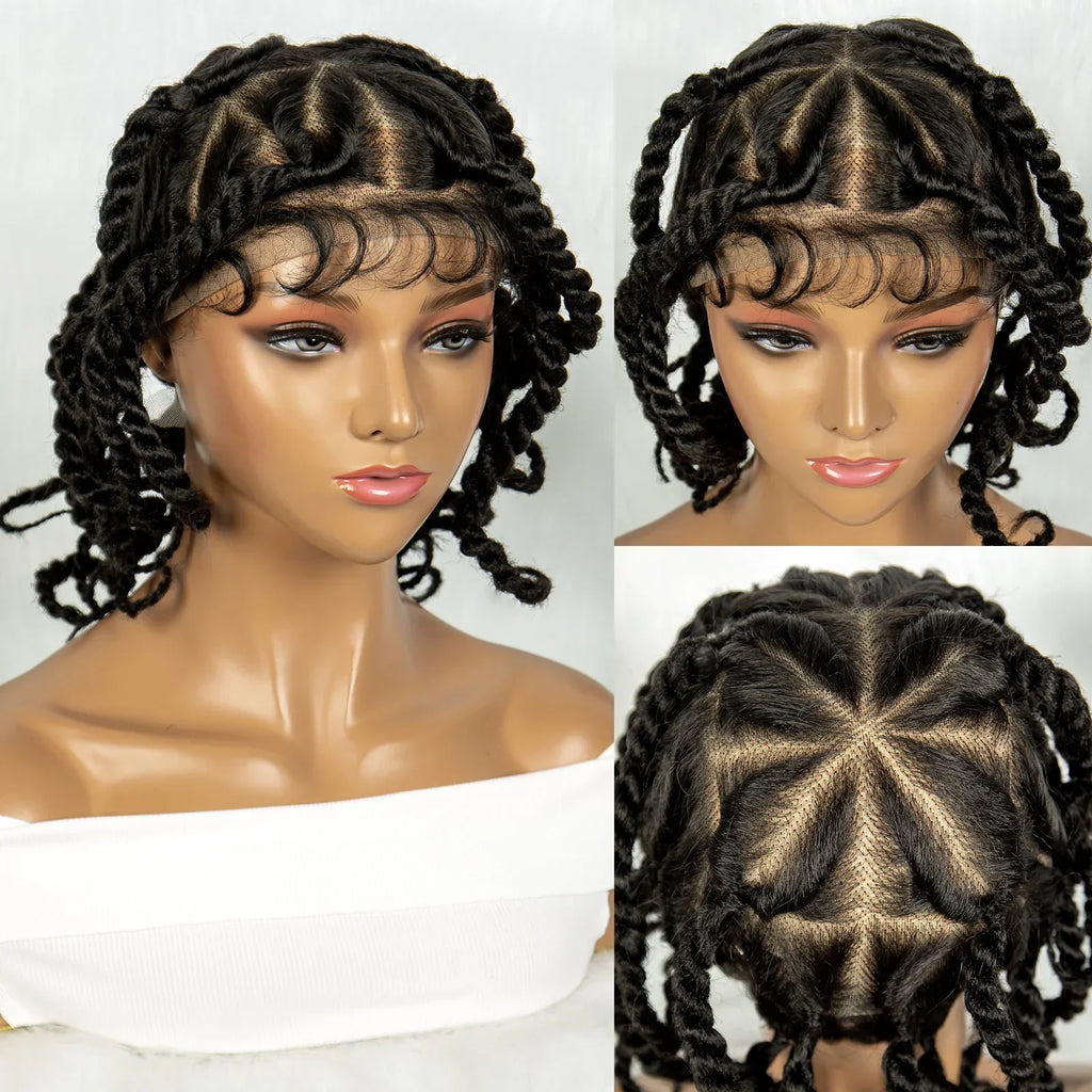 12" Short Box Braided Full Lace Wig | Crochet Braids | Baby Hair | Synthetic Braiding Wig
