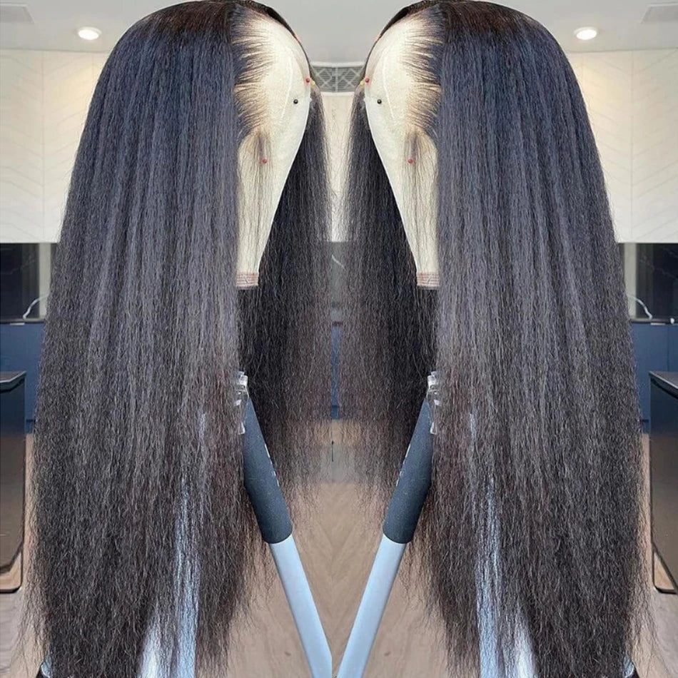 13x4 Glueless Kinky Straight Long Human Hair Wig | Brazilian Virgin Hair | Pre-Plucked | With Baby Hair