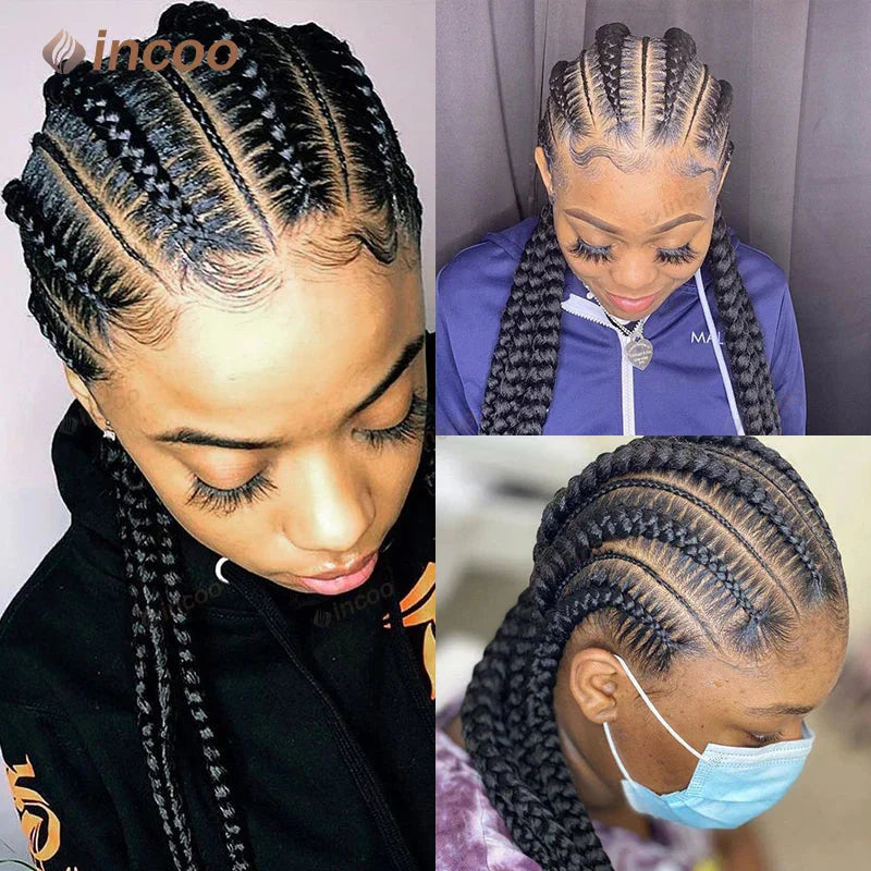 36" Jumbo Cornrow & Knotless Box Braids Wig | Full Lace | Light Brown Lace | Synthetic