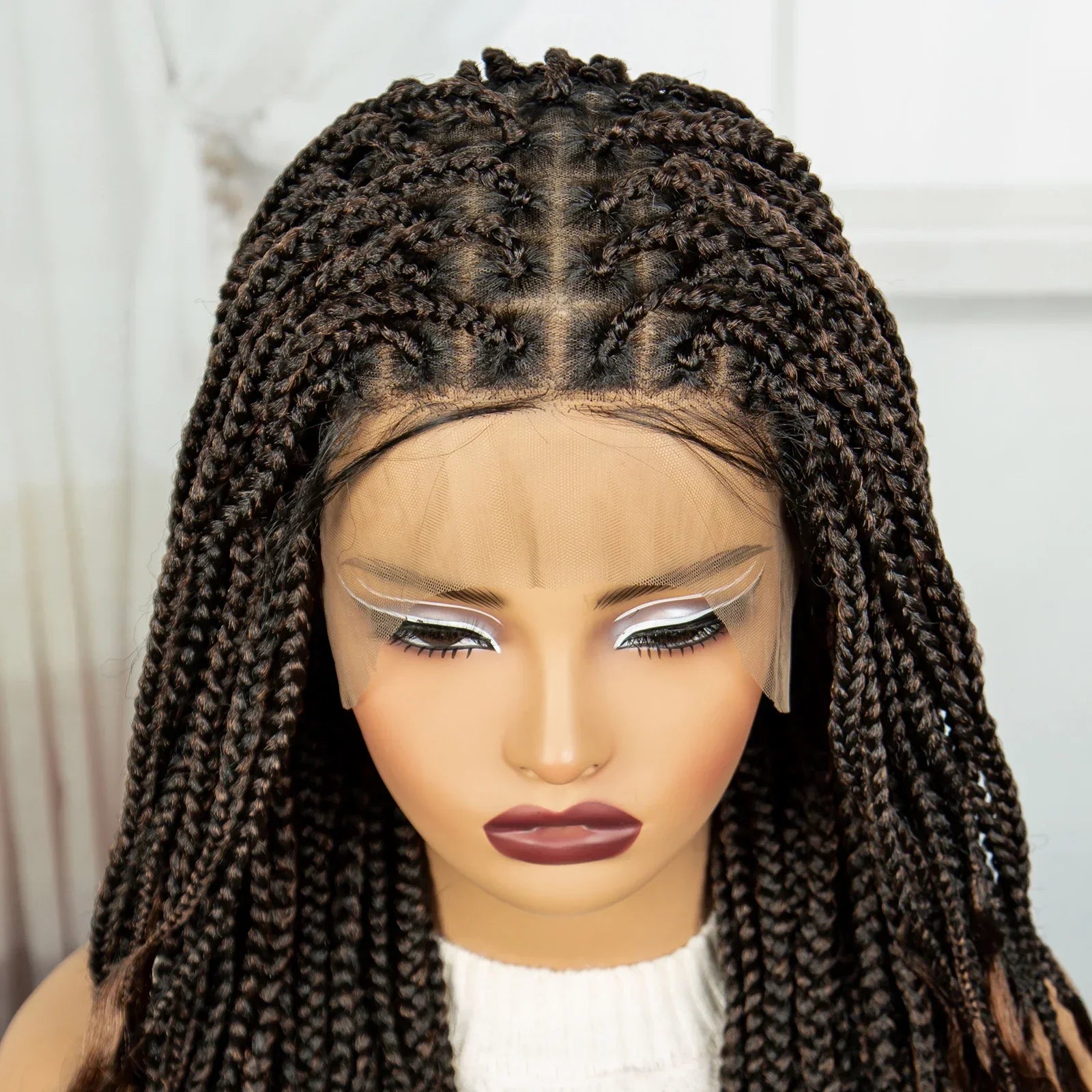 22" 1B/30 Ombre Knotless Braids Wig | Wavy Ends | Full Lace Boho Style