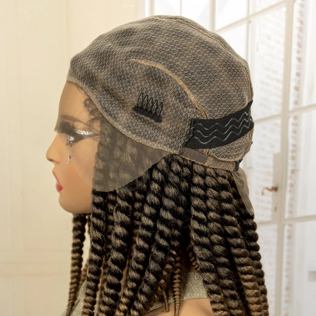 16 Inch Brown Twisted Braided Bob Wig | Full Lace | Kanekalon Fiber | For Black Women