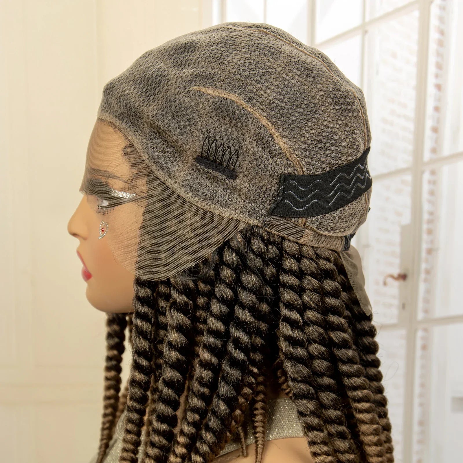 16 Inch Brown Twisted Braided Bob Wig | Full Lace | Kanekalon Fiber | For Black Women