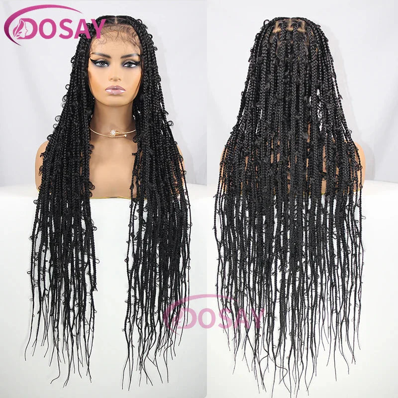 36" Butterfly Braided Full Lace Wig | Honey Blonde & Burgundy Goddess Locs | Synthetic Box Braids | Transparent Lace