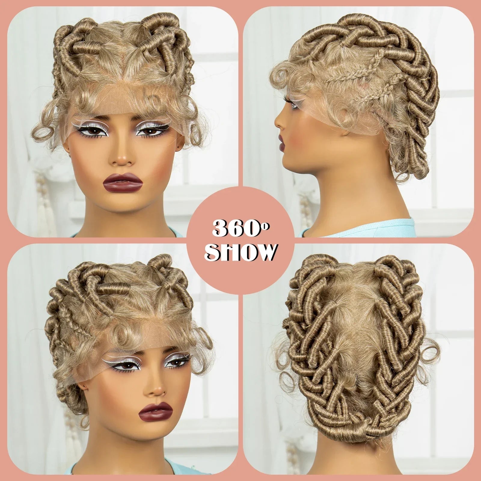 613 Blonde Short Handmade Bantu Knotless Braids Wig | Full Lace