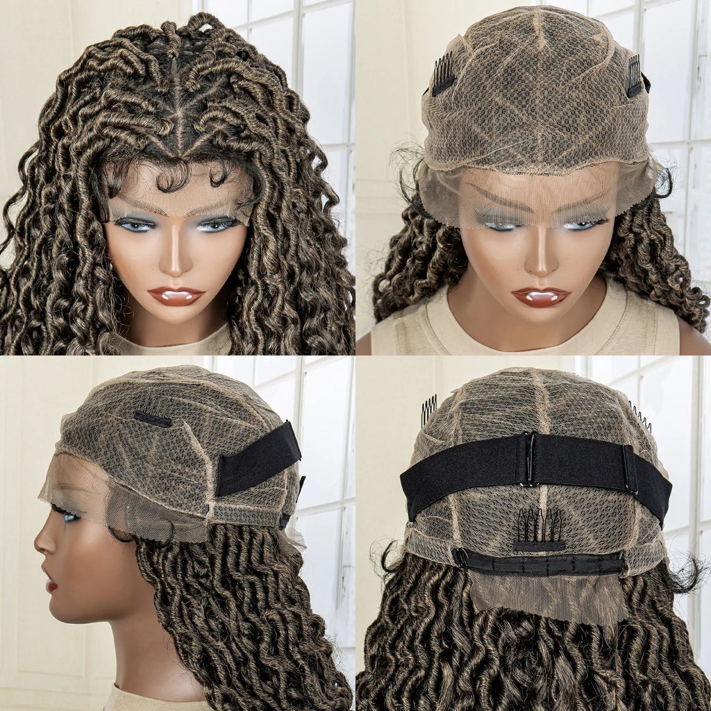 36" Knotless Dreadlock Braided Full Lace Wig | Curly Ends | Synthetic Locs Braids | Black Women