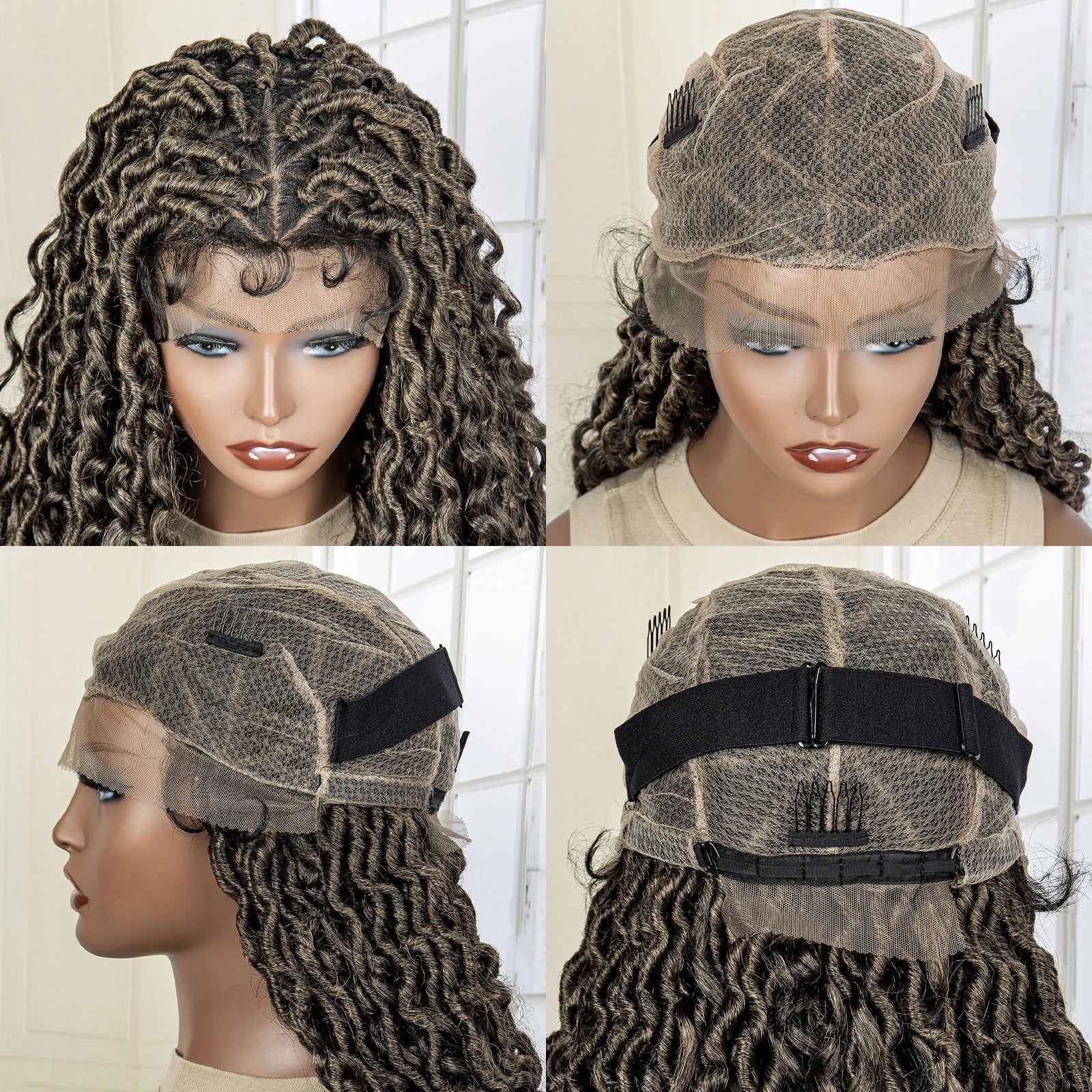 36" Knotless Dreadlock Braided Full Lace Wig | Curly Ends | Synthetic Locs Braids | Black Women