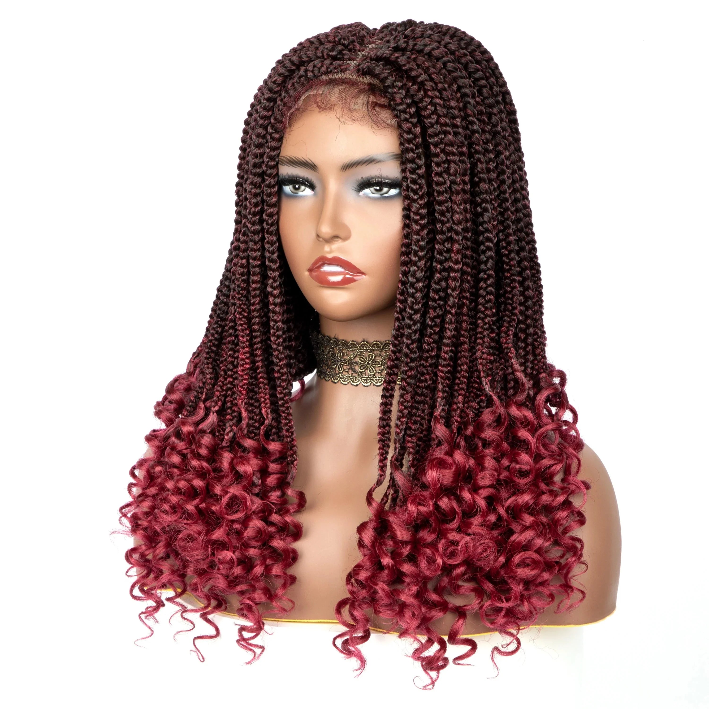 18" Curly End Box Braided Lace Front Wig | 4x4 Lace | Baby Hair | Synthetic Afro Wig