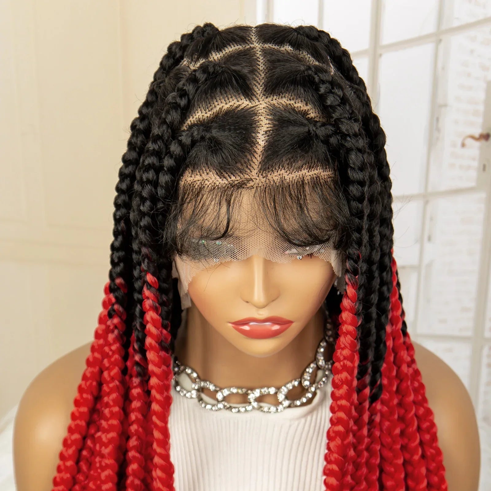 36" Big Knotless Box Braided Full Lace Wig | Cornrow Braiding Wig | Baby Hair | Synthetic Braids | For Women